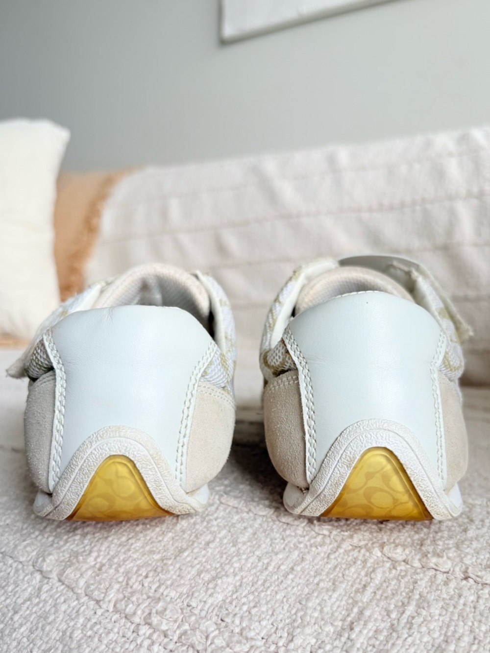 Coach Monogram Sneakers Cream Neutral Low Top Jenny Size 8 - Picture 10 of 15